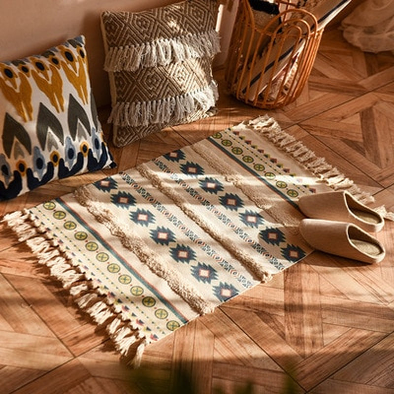 60X90 cm Retro Bohemian Hand Woven Tassel Carpet 