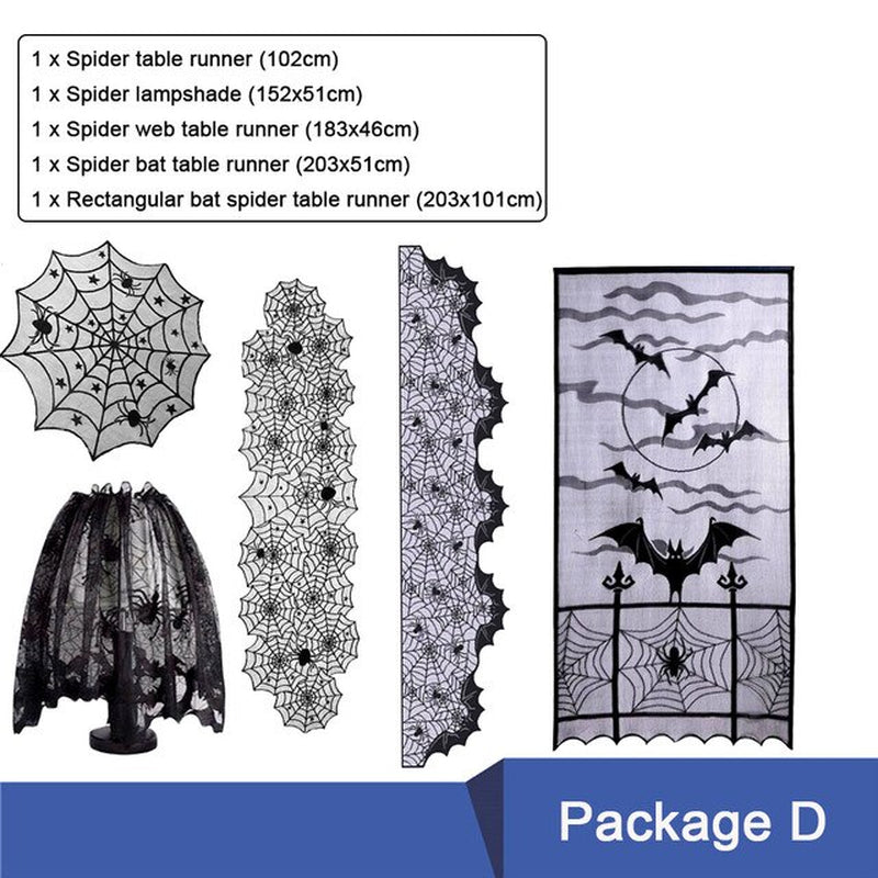 7 Piece Halloween Spider Fireplace Mantel Scarf Set