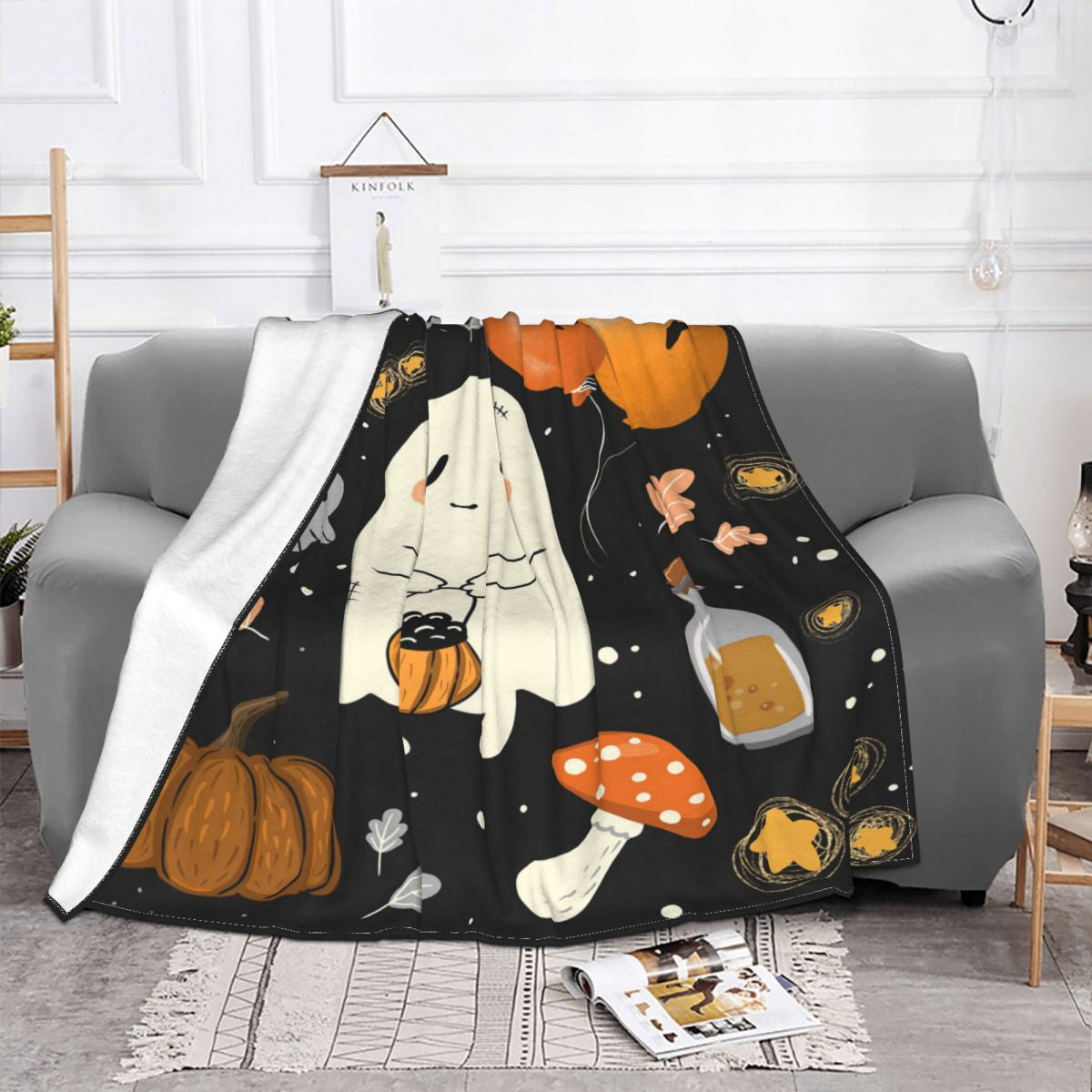 Pumpkin Ghost Flannel Blanket