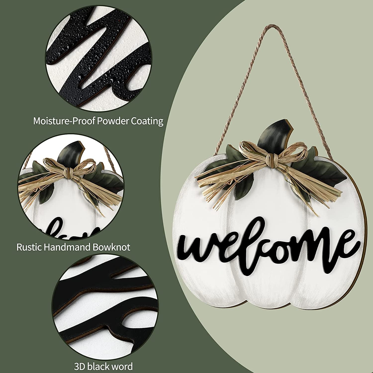 White Fall Pumpkin Harvest Hanging Welcome Sign