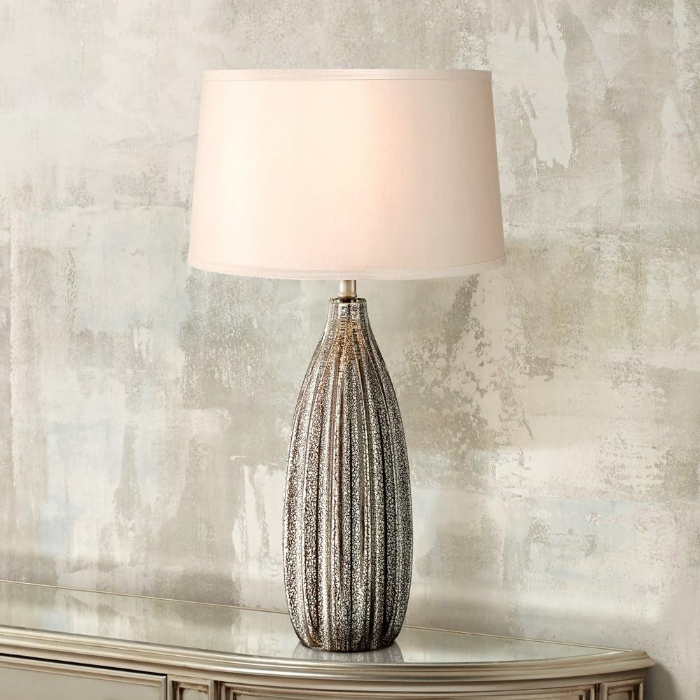 30" Contemporary Tall Fluted Mercury Ribbed Glass Table Lamp