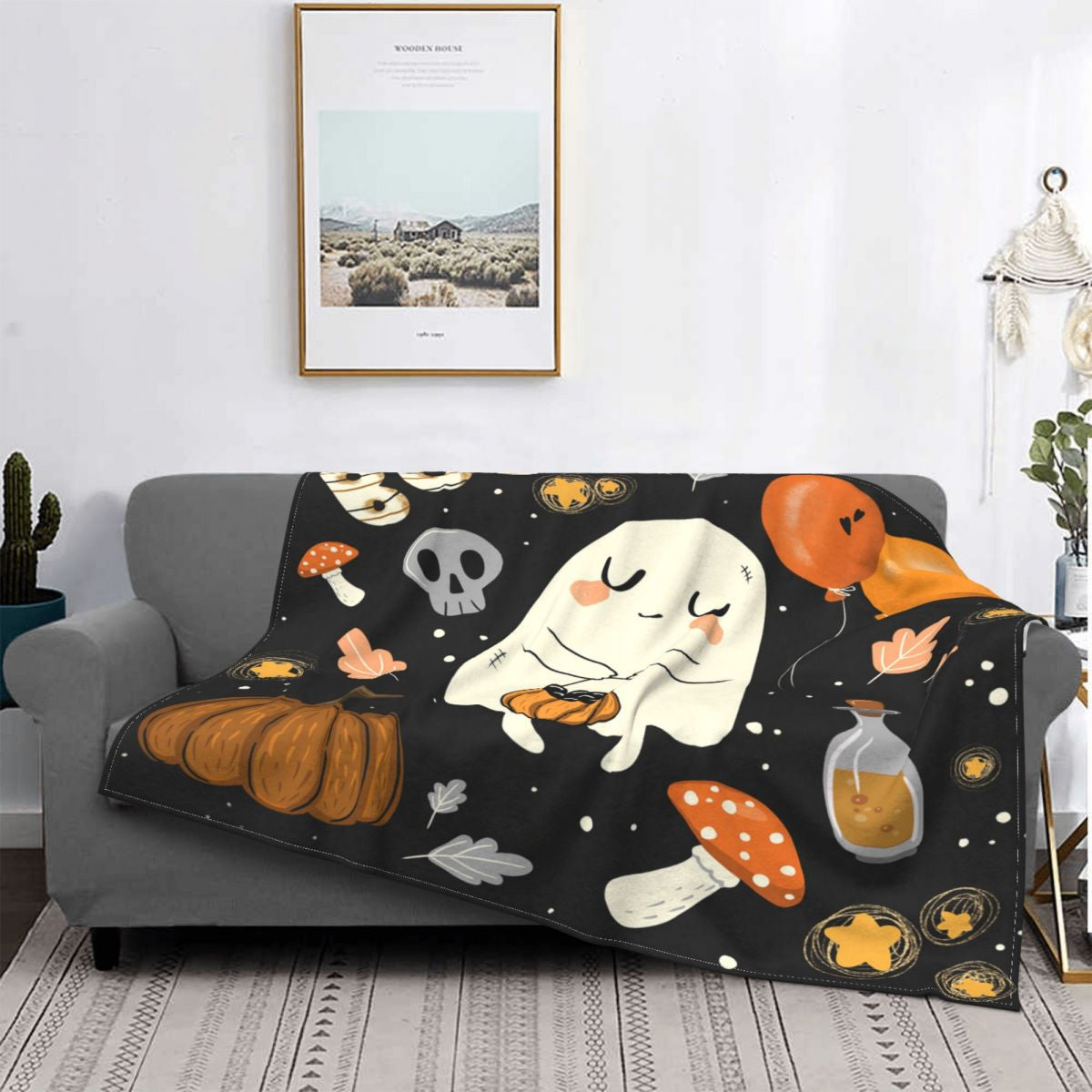 Pumpkin Ghost Flannel Blanket