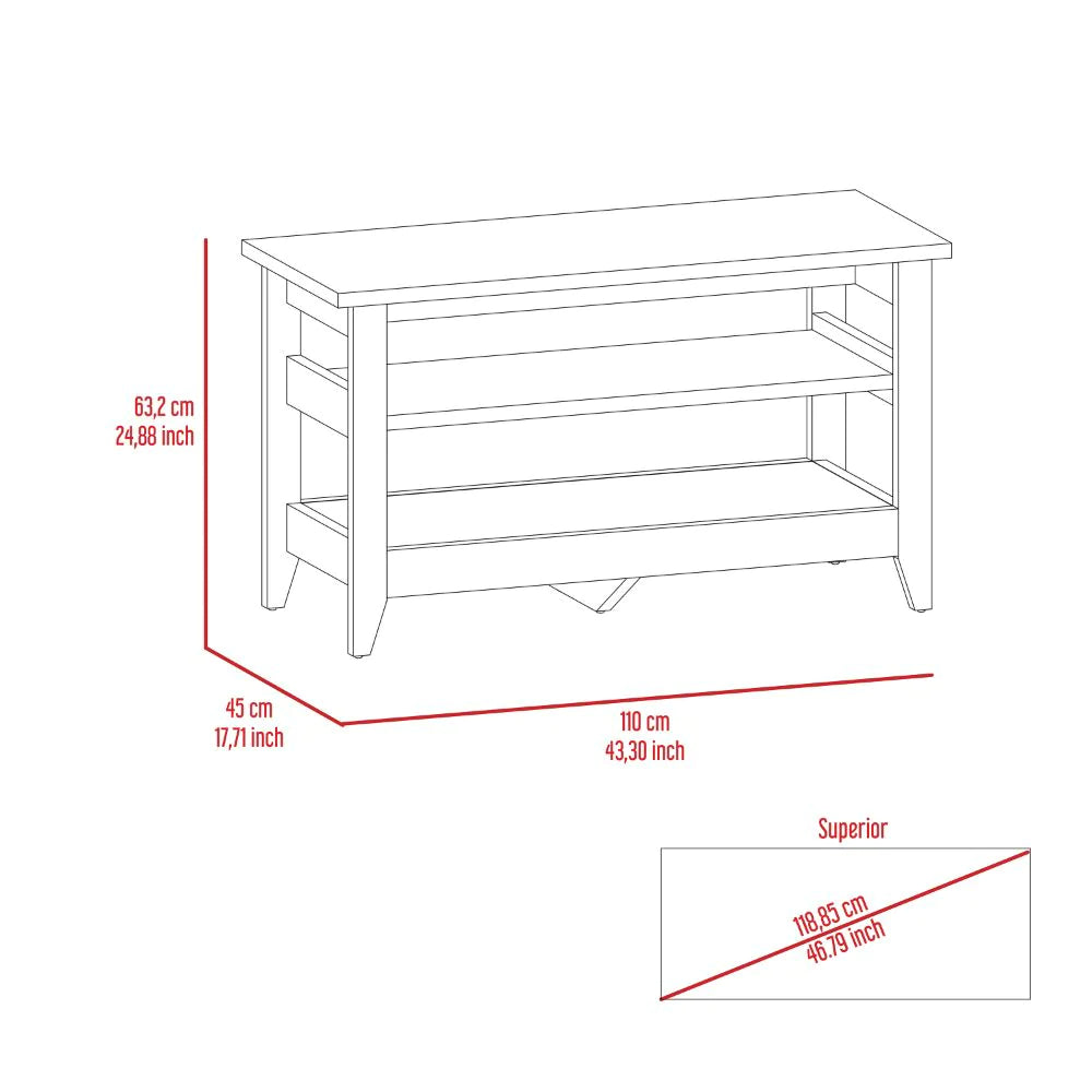 Black Modern Storage Bench with Upper and Lower Shelf