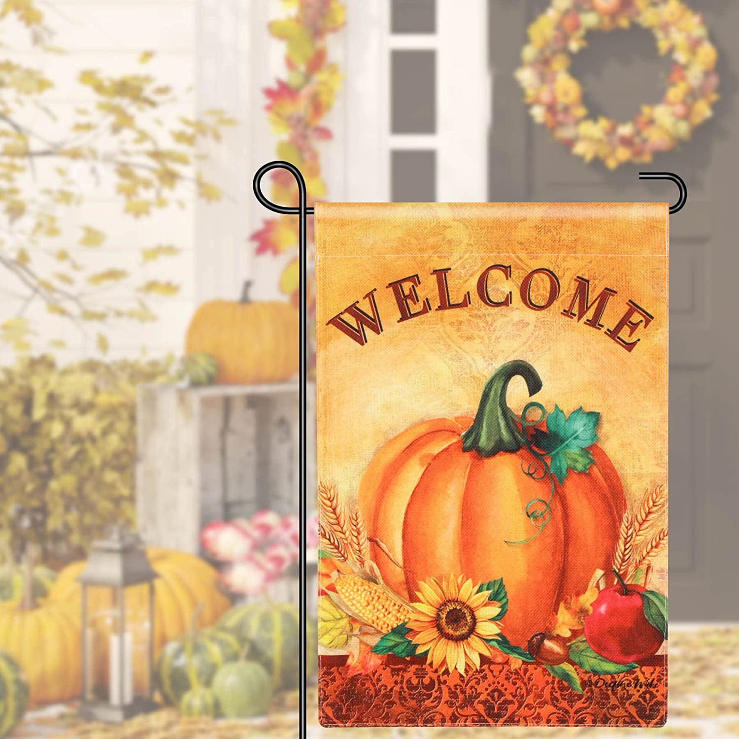 Fall Harvest Pumpkin Welcome Garden Flag