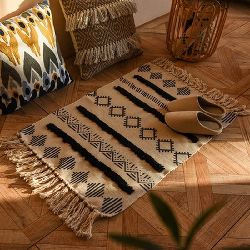 60X90 cm Retro Bohemian Hand Woven Tassel Carpet 