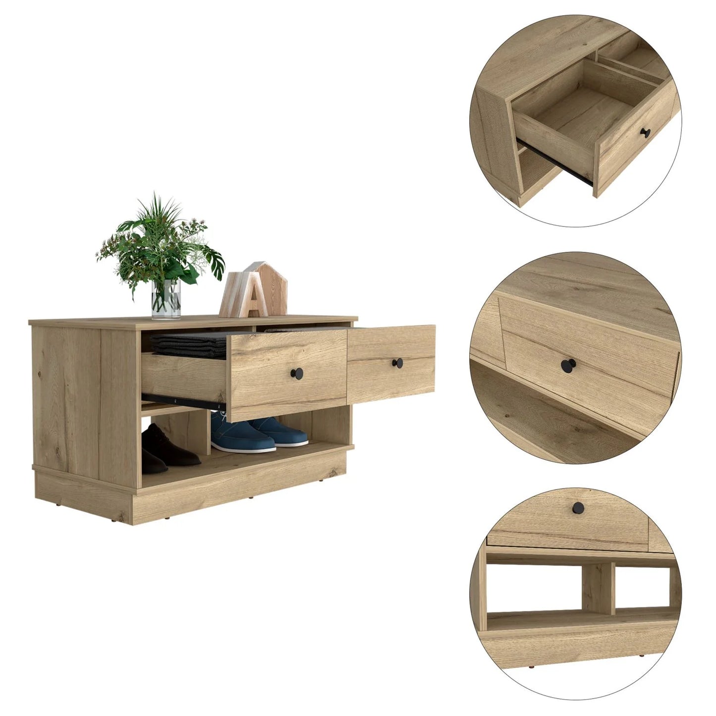 Light Oak Entry Storage Bench