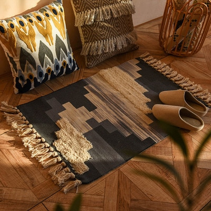 60X90 cm Retro Bohemian Hand Woven Tassel Carpet 