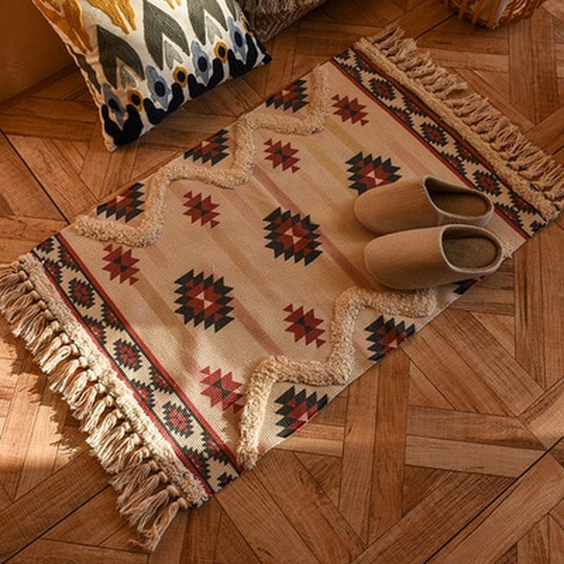 60X90 cm Retro Bohemian Hand Woven Tassel Carpet 