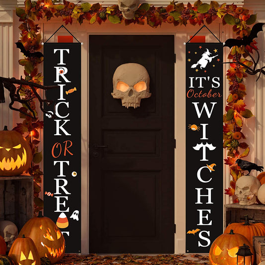 Trick or Treat & It's October Witches Front Porch Banners 