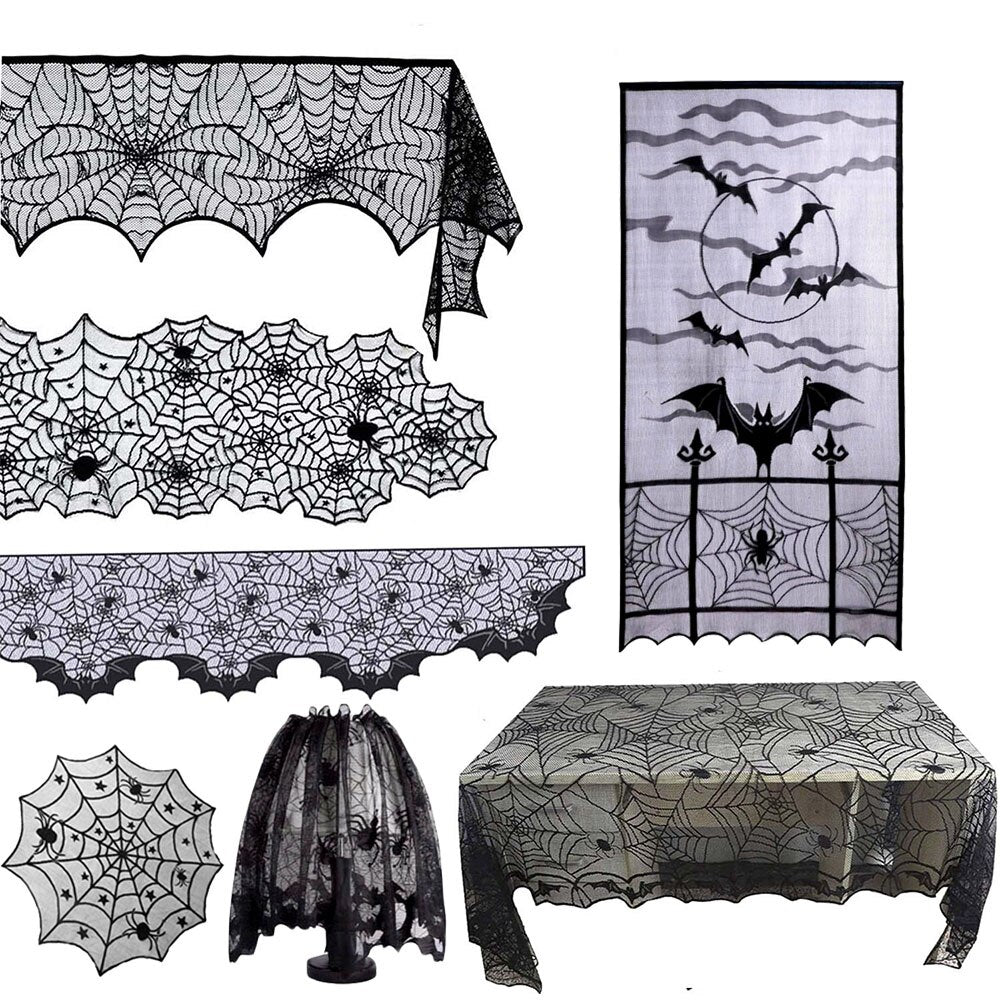 7 Piece Halloween Spider Fireplace Mantel Scarf Set