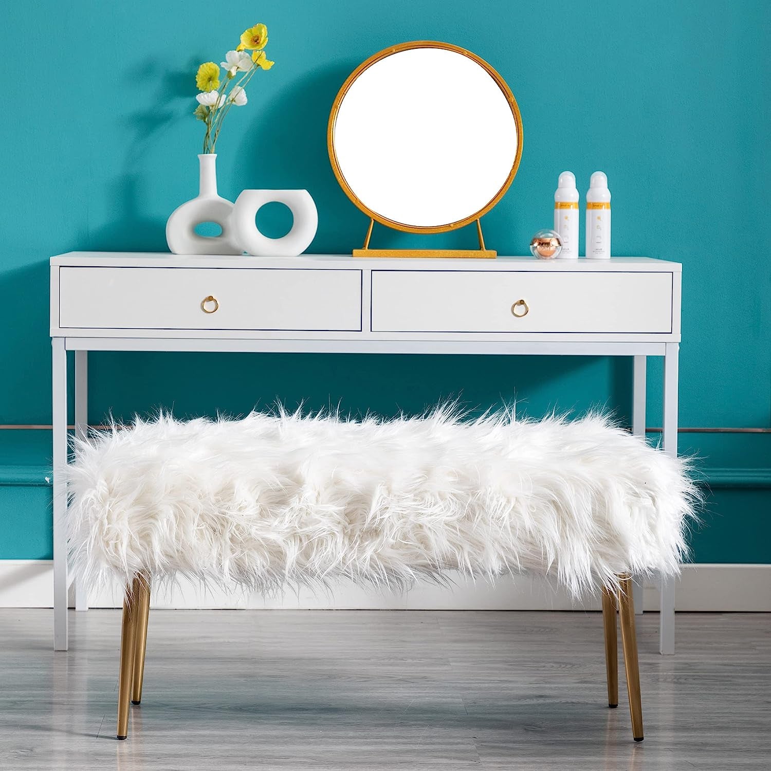 Ultra Soft Faux Fur Banquette Bench