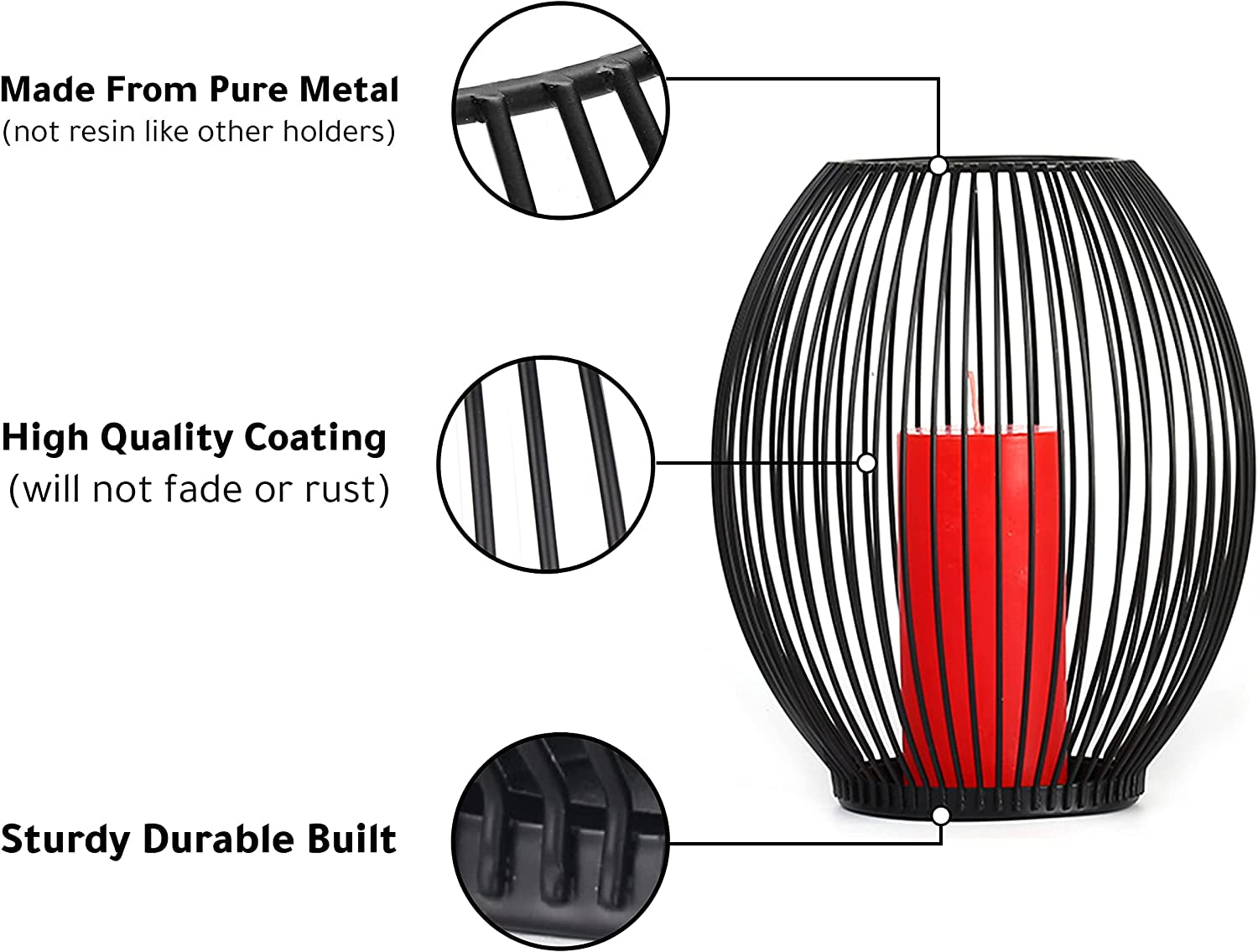 Black Metal Cage Candle Holders Set 