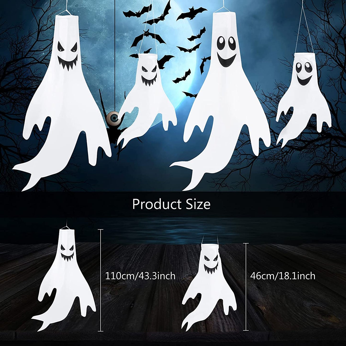 4 Piece Set Halloween Ghost Windsocks 