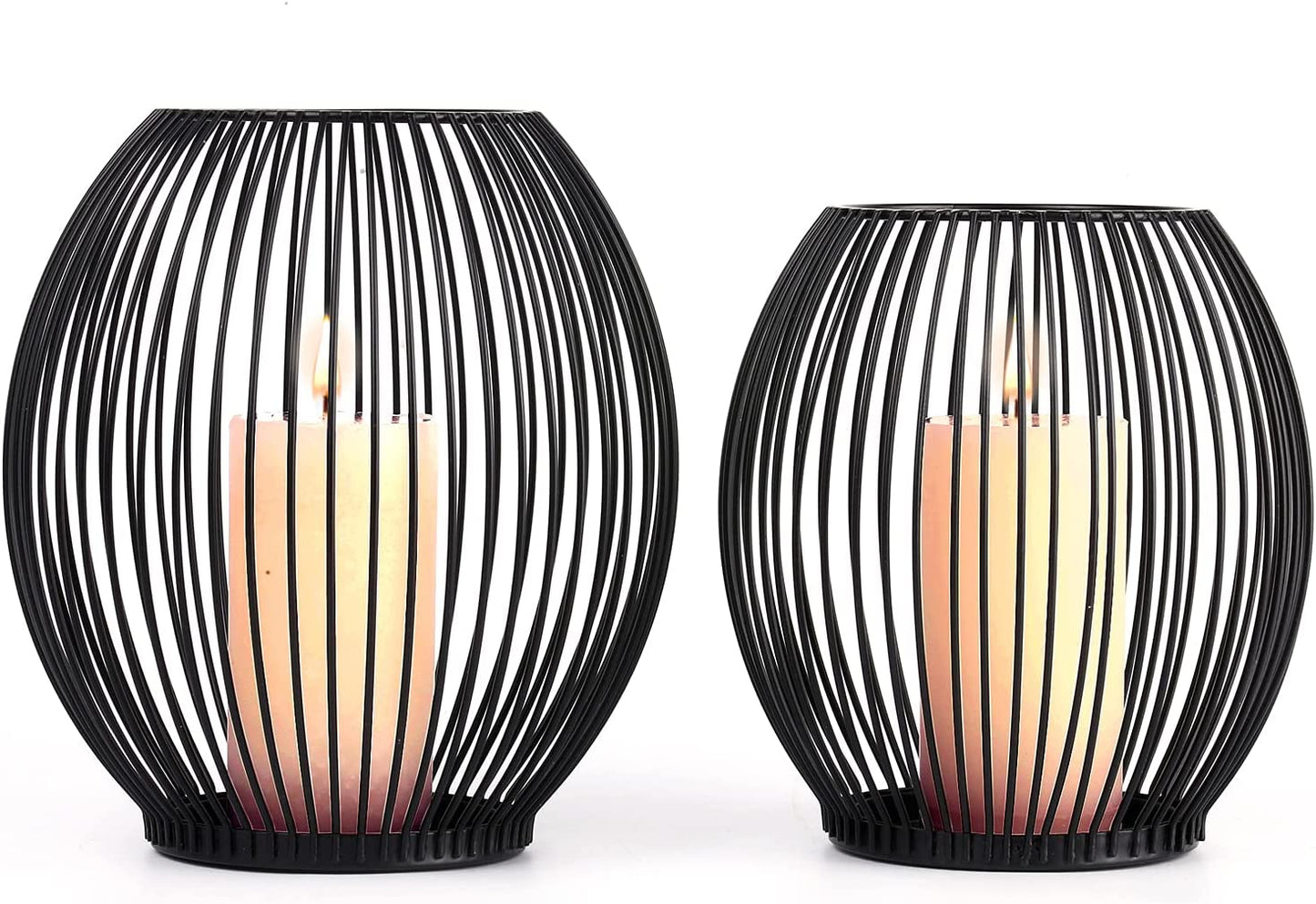 Black Metal Cage Candle Holders Set 