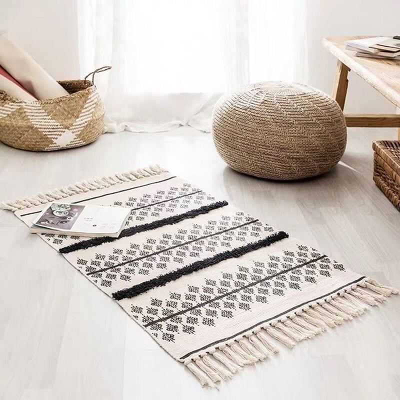 60X90 cm Retro Bohemian Hand Woven Tassel Carpet 