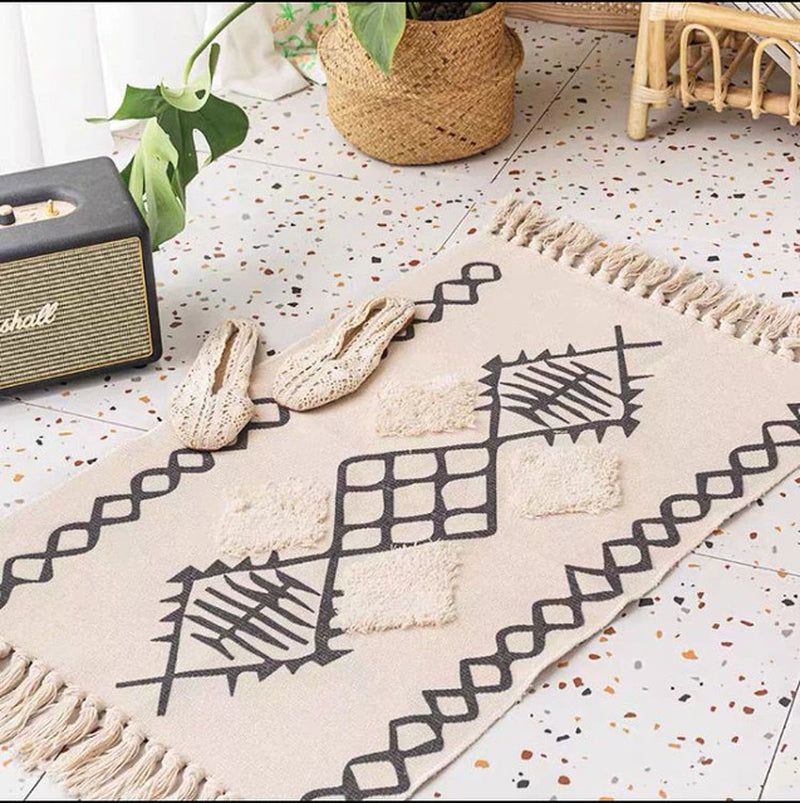 60X90 cm Retro Bohemian Hand Woven Tassel Carpet 