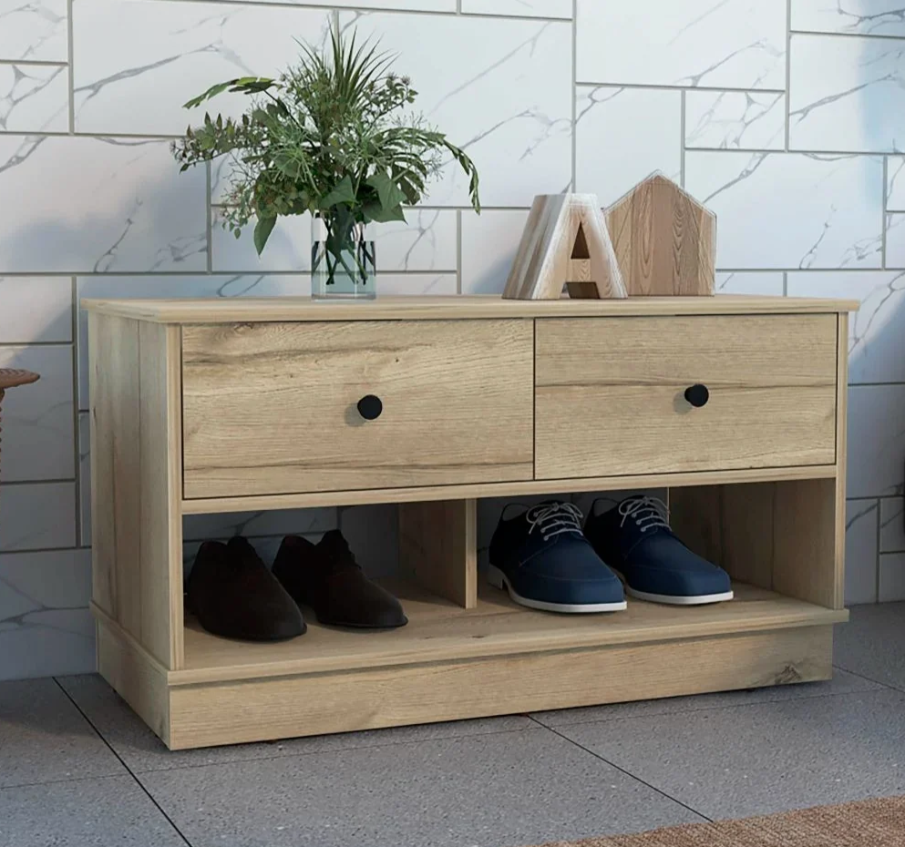 Light Oak Entry Storage Bench