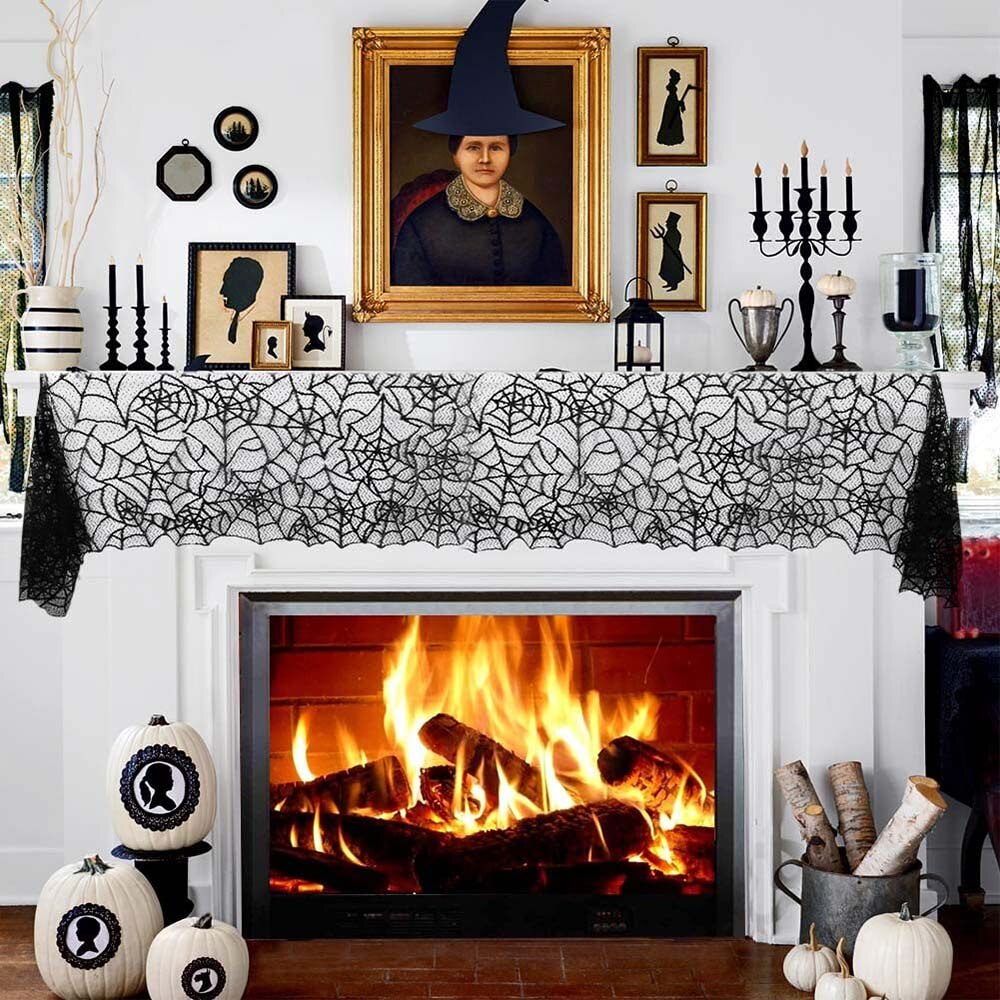 7 Piece Halloween Spider Fireplace Mantel Scarf Set