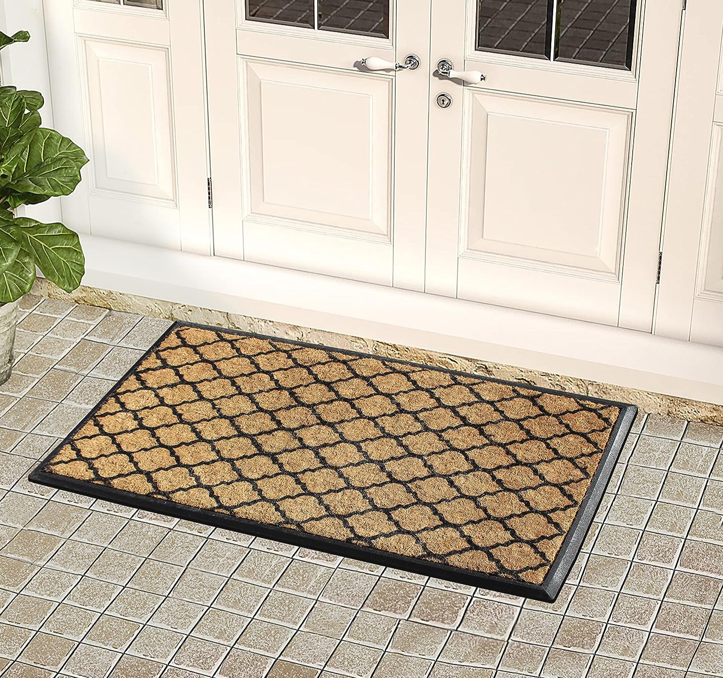 Heavy Duty Coir & Rubber Quatrefoil Door Mat, 30X48