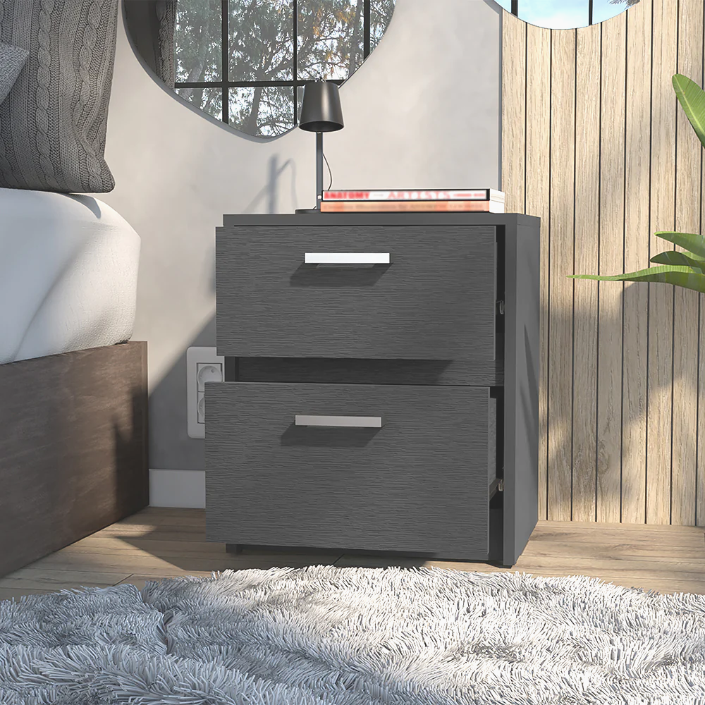 Black Two Drawer Nightstand