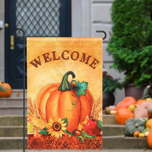 Fall Harvest Pumpkin Welcome Garden Flag