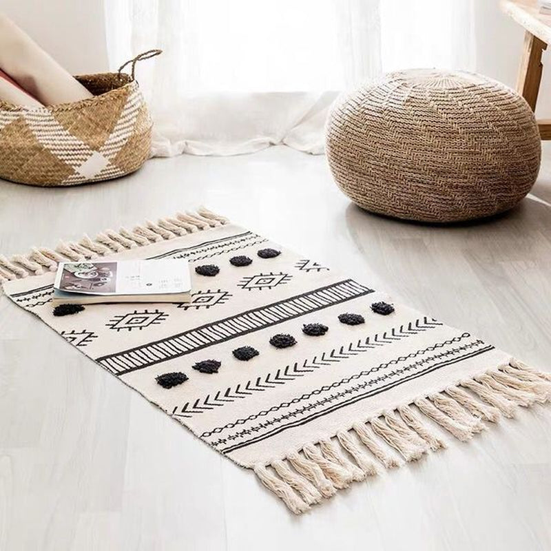 60X90 cm Retro Bohemian Hand Woven Tassel Carpet 