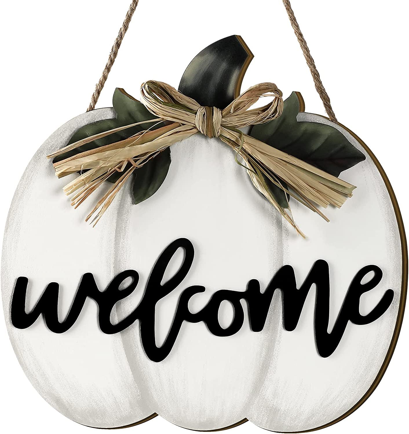 White Fall Pumpkin Harvest Hanging Welcome Sign