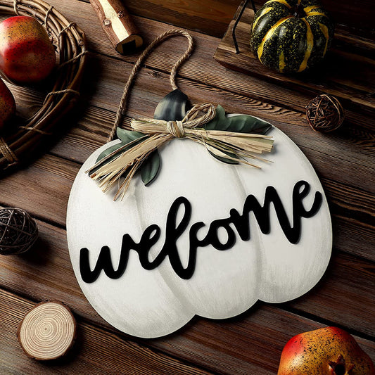 White Fall Pumpkin Harvest Hanging Welcome Sign