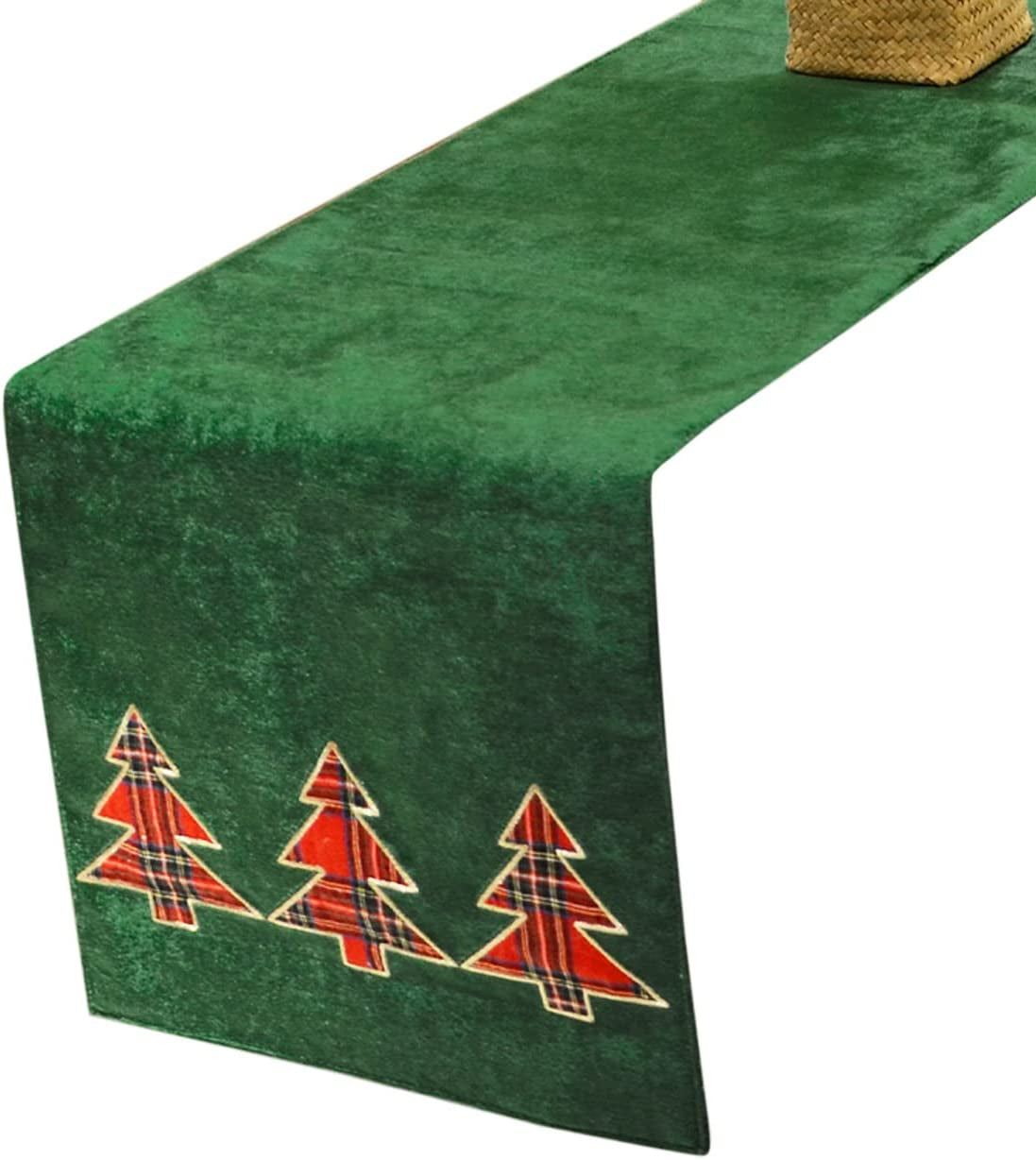 Christmas Table Runner with Embroidered Chrismas Tree 14 X 72 Inch（35X182Cm）Green