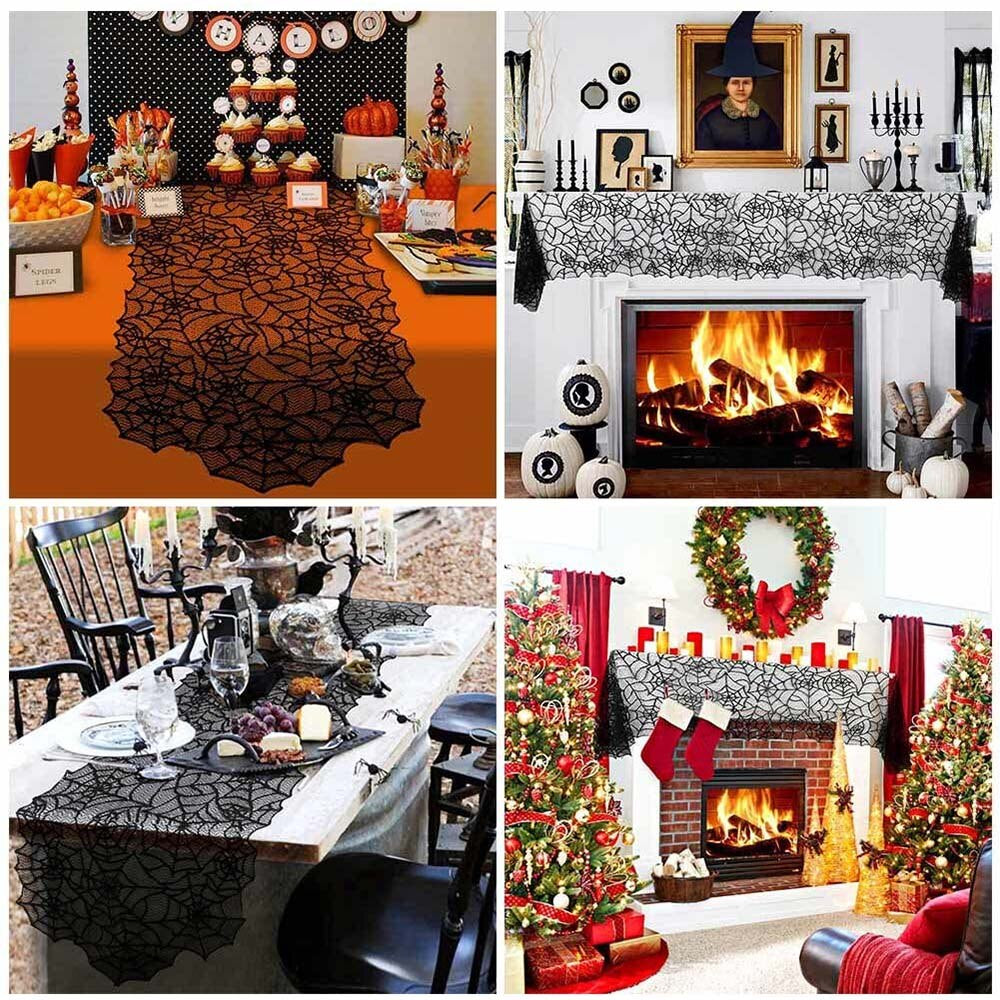 7 Piece Halloween Spider Fireplace Mantel Scarf Set