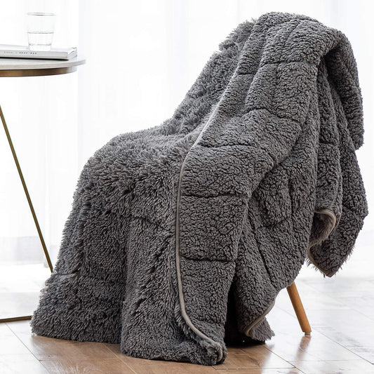  Fluffy Sherpa Faux Fur Weighted Blanket 15Lbs 60 X 80 Inches