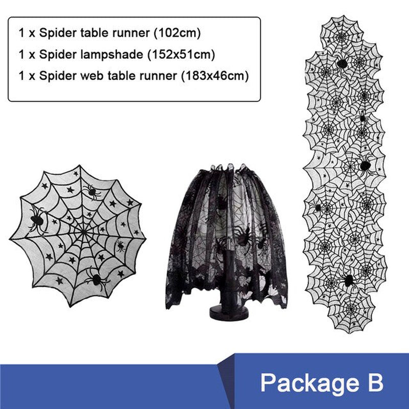 7 Piece Halloween Spider Fireplace Mantel Scarf Set