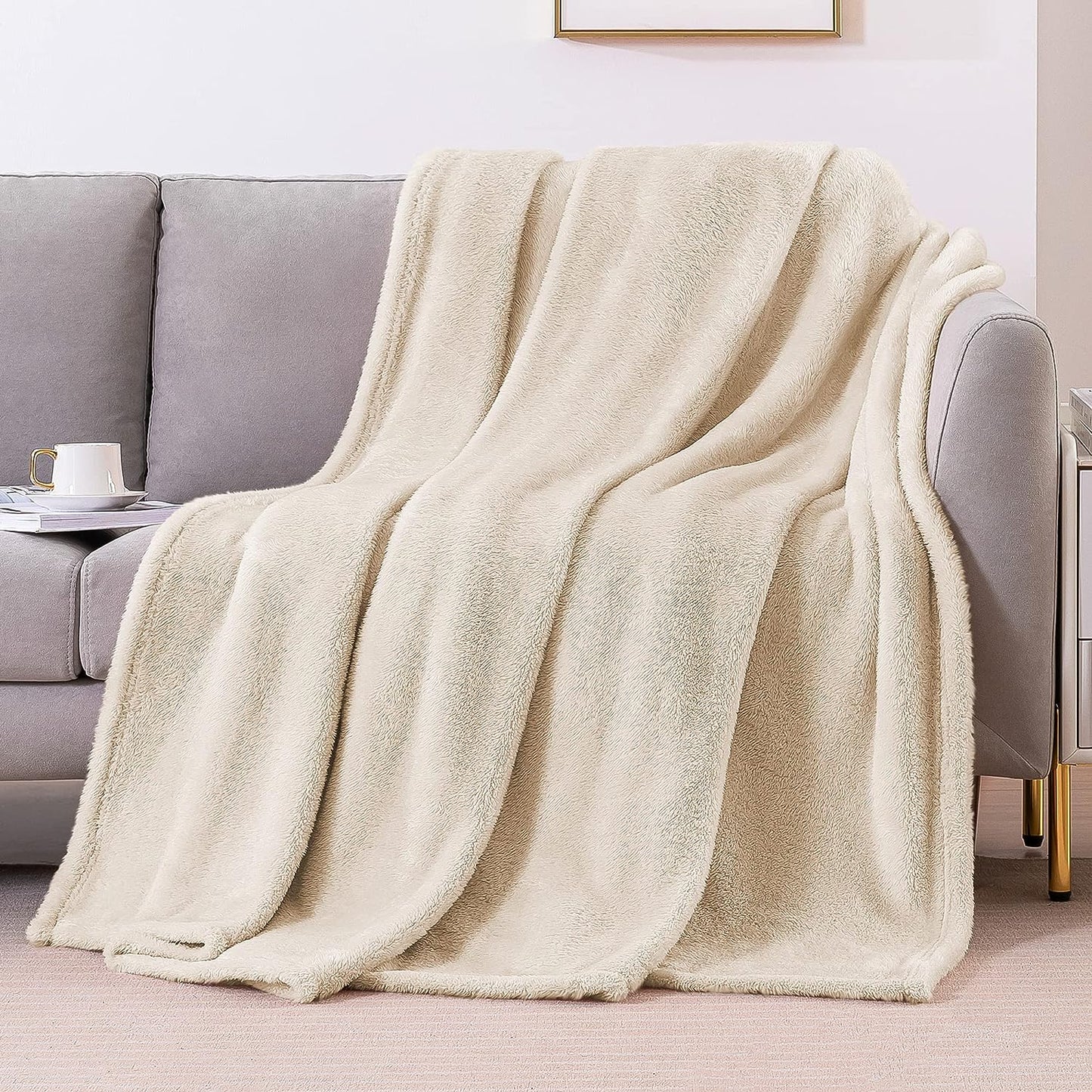 Soft Breathable Ivory Fluffy Fleece King Blanket 