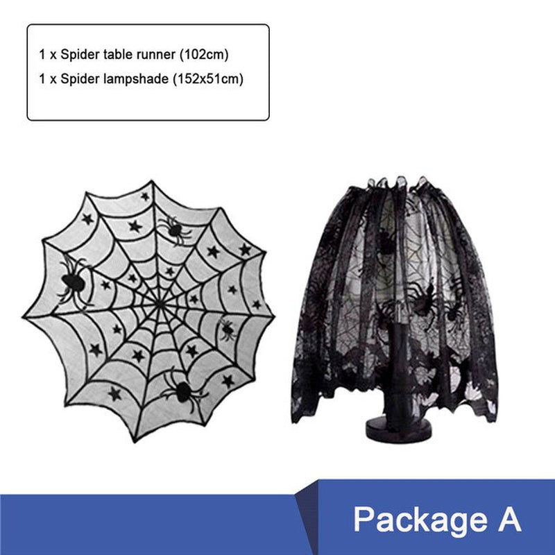 7 Piece Halloween Spider Fireplace Mantel Scarf Set