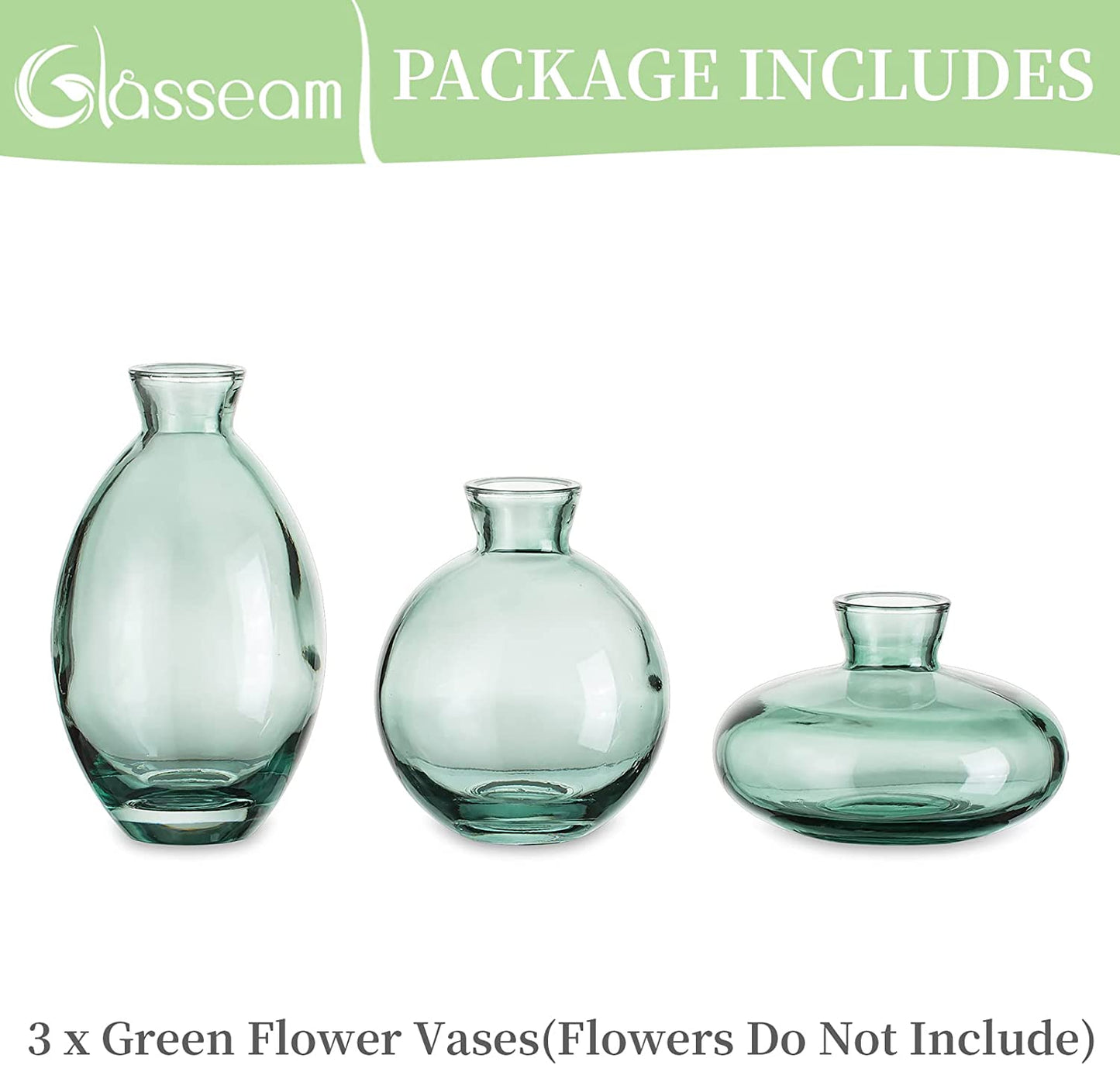 Set of 3 Green Glass Bud Vase 