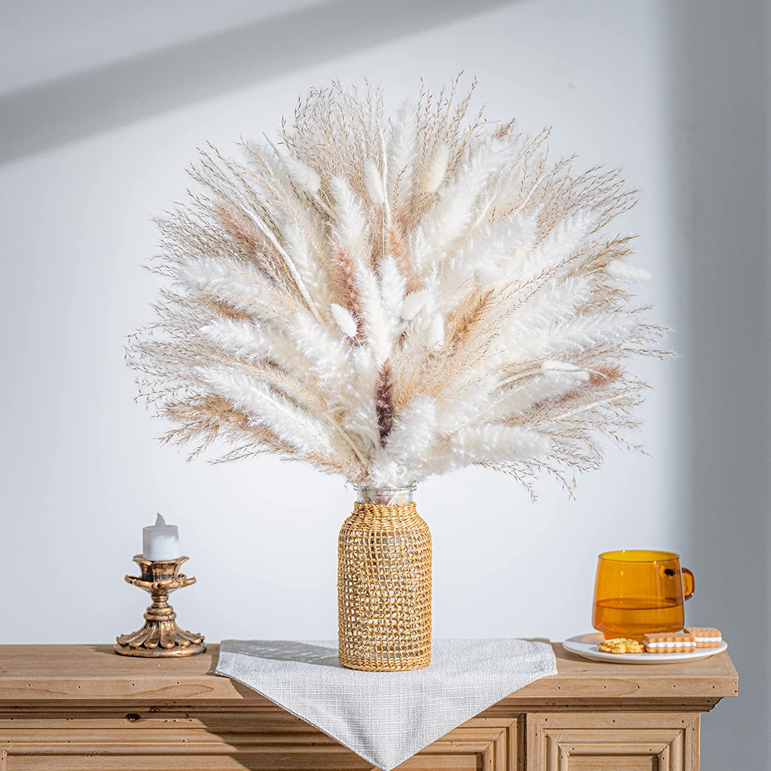 WILD AUTUMN 92 PCS Natural Pampas Grass Bouquet 