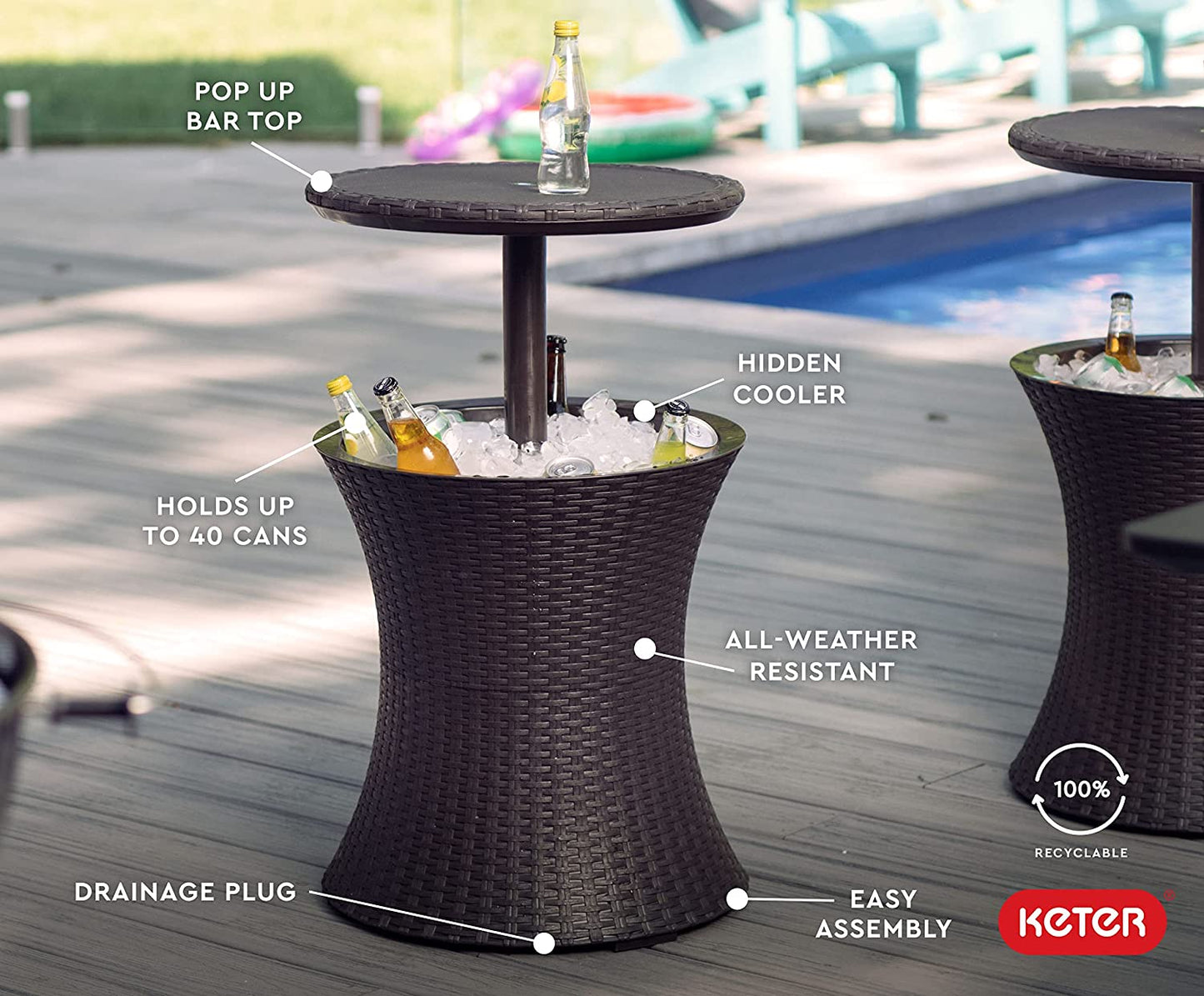 Outdoor Party Side Table with 7.5 Gallon Beer and Wine Cooler in Espresso