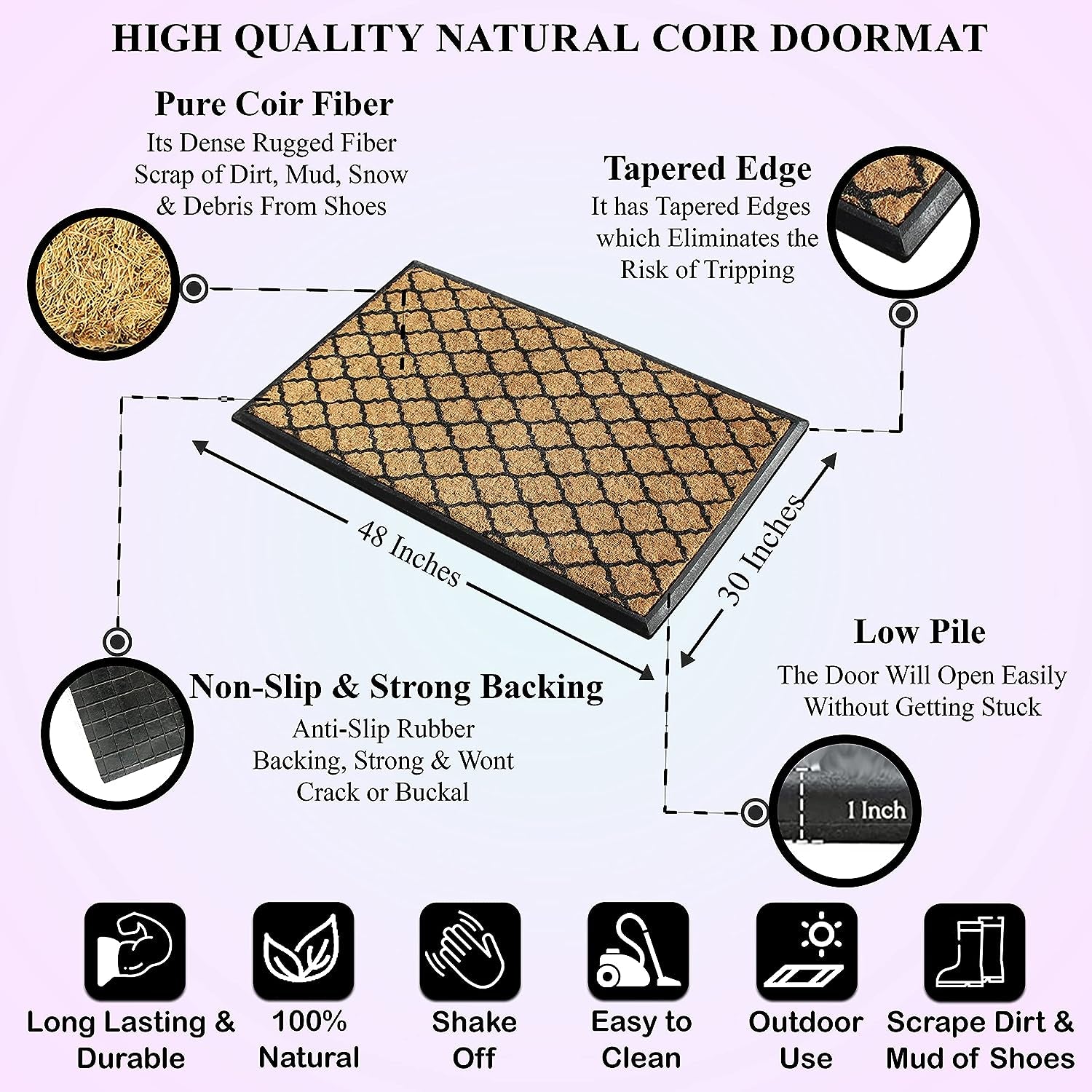 Heavy Duty Coir & Rubber Quatrefoil Door Mat, 30X48