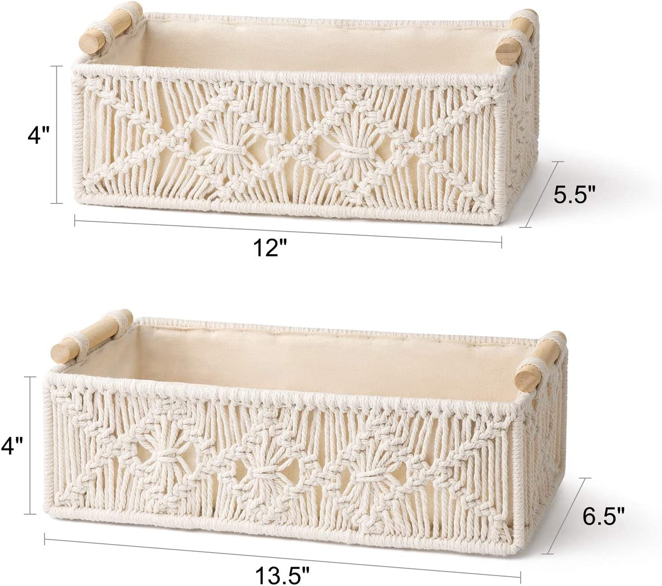 2Piece Set Boho Macrame Storage Baskets 