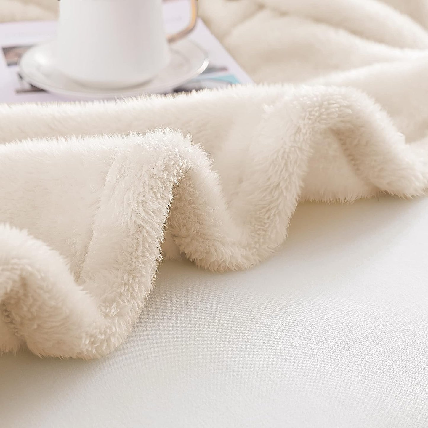 Soft Breathable Ivory Fluffy Fleece King Blanket 