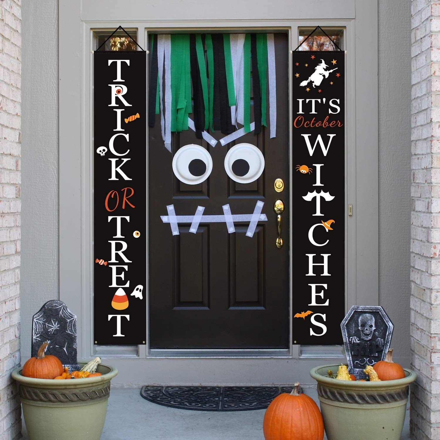 Trick or Treat & It's October Witches Front Porch Banners 