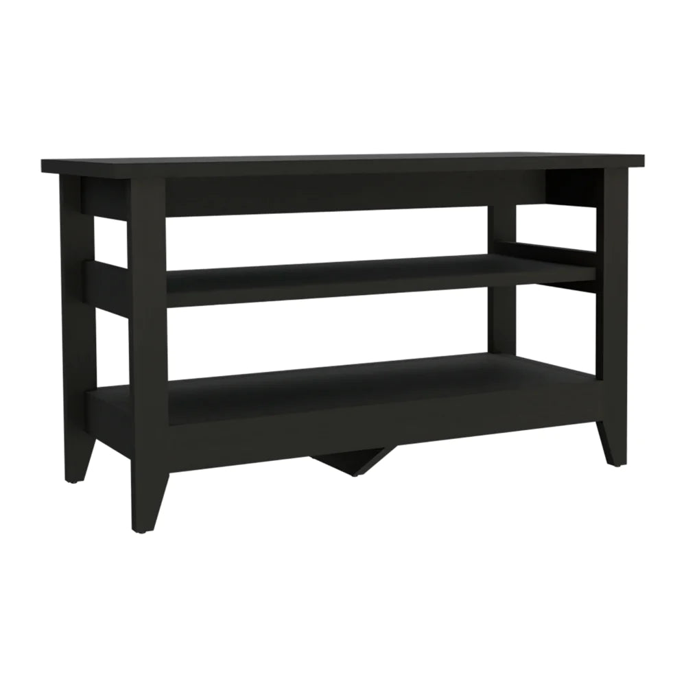 Black Modern Storage Bench with Upper and Lower Shelf