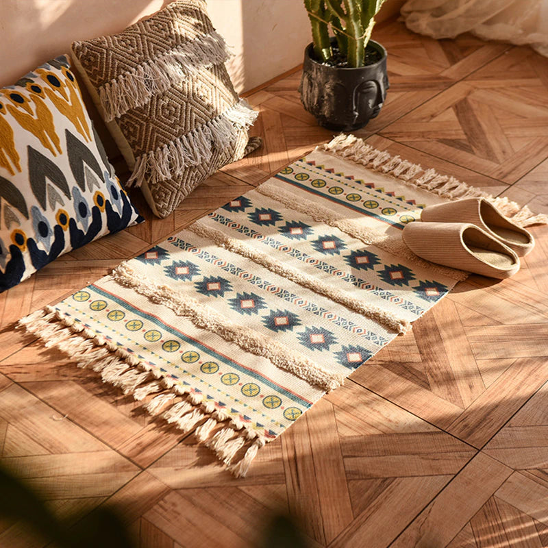 60X90 cm Retro Bohemian Hand Woven Tassel Carpet 