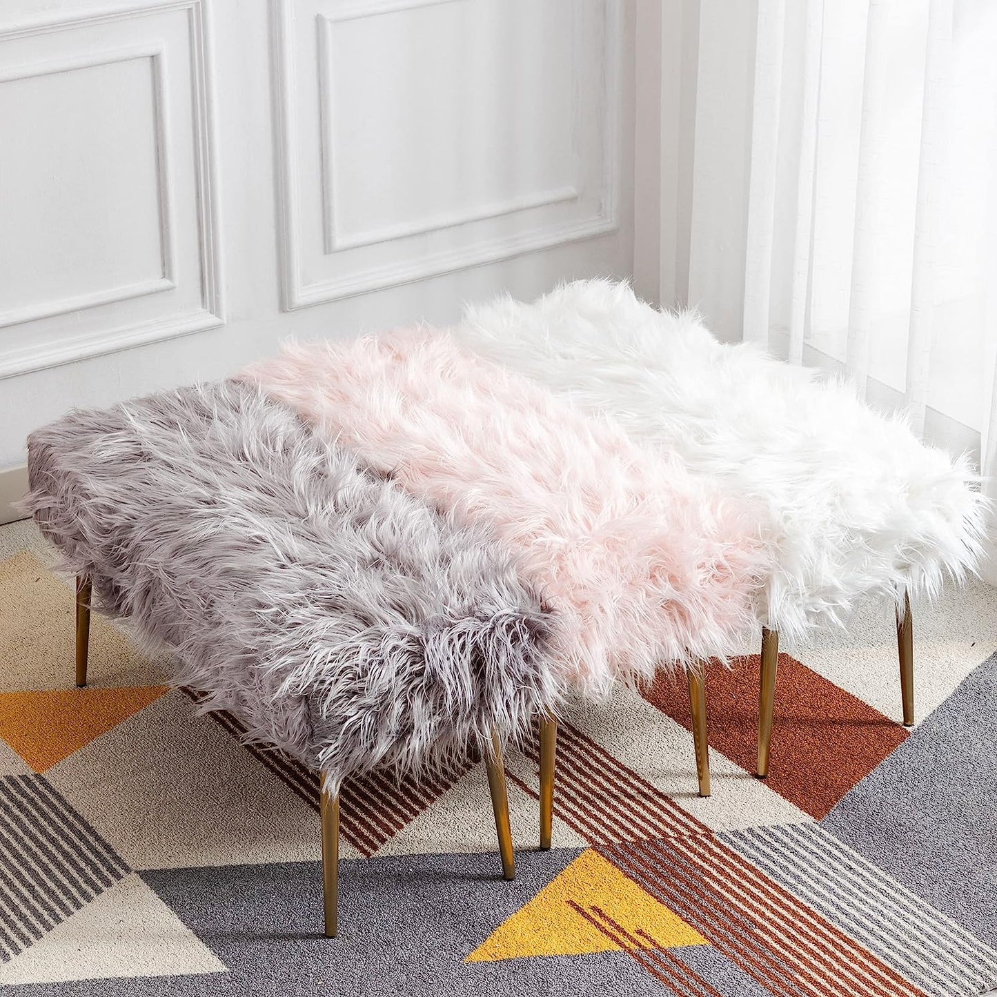 Ultra Soft Faux Fur Banquette Bench