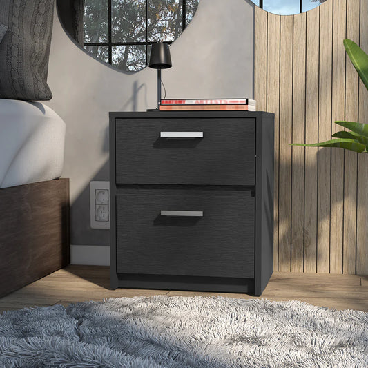 Black Two Drawer Nightstand