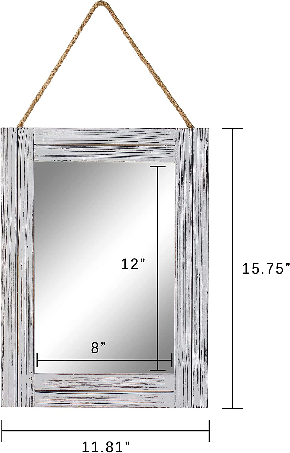 12 X 16in Gray Rustic Wood Rectangular Decorative Mirror with Hanging Rope