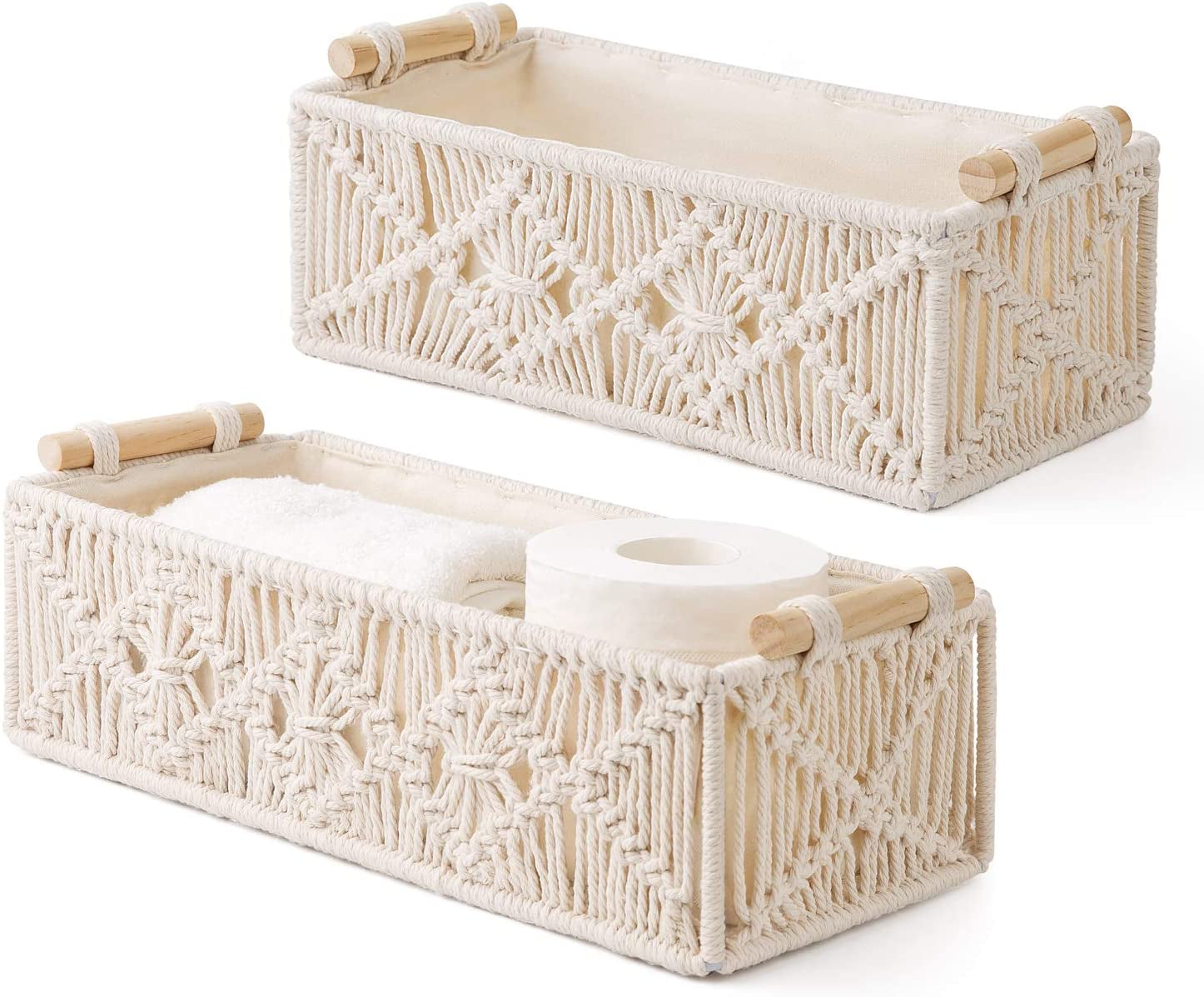 2Piece Set Boho Macrame Storage Baskets 