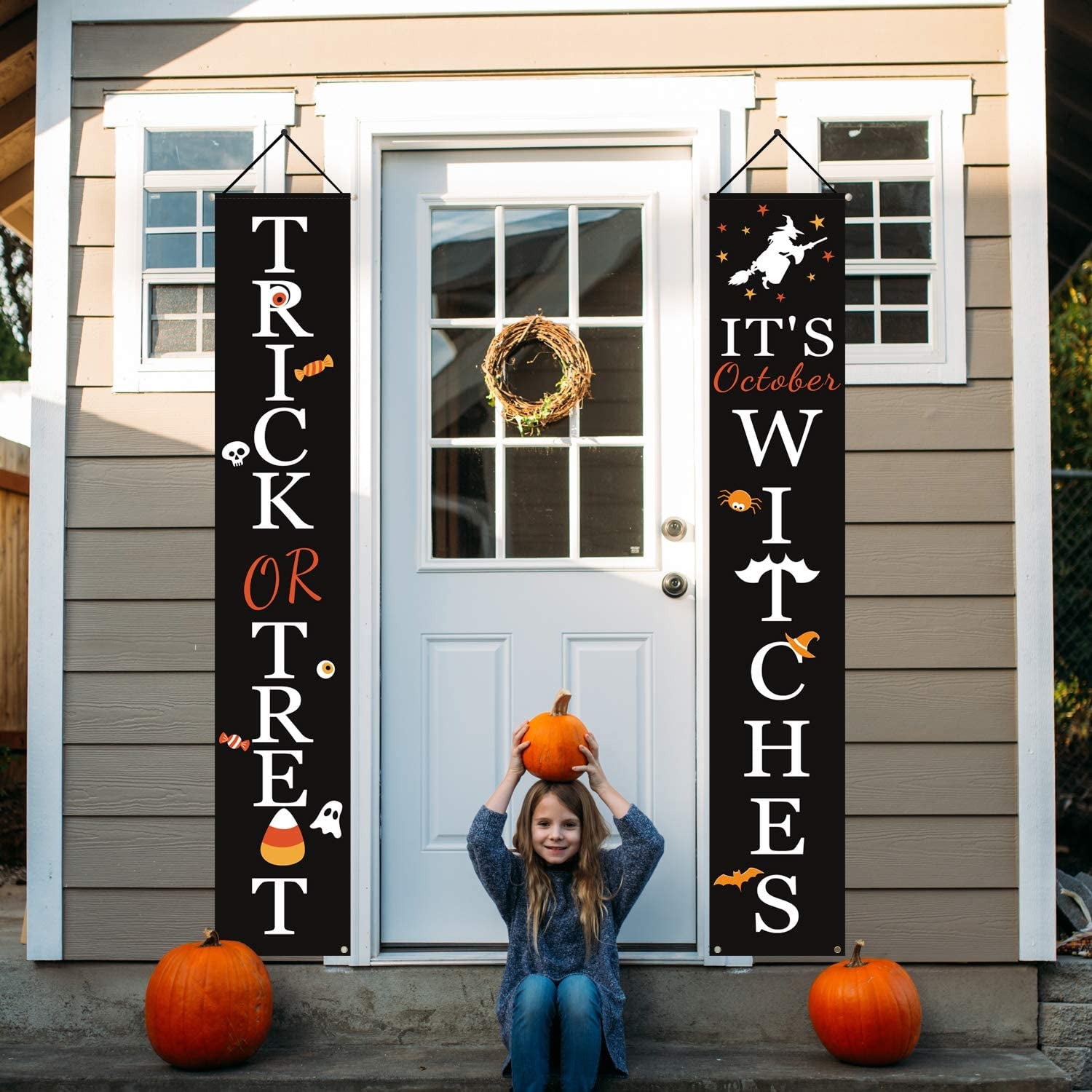 Trick or Treat & It's October Witches Front Porch Banners 