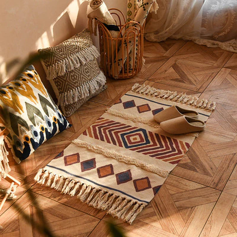 60X90 cm Retro Bohemian Hand Woven Tassel Carpet 