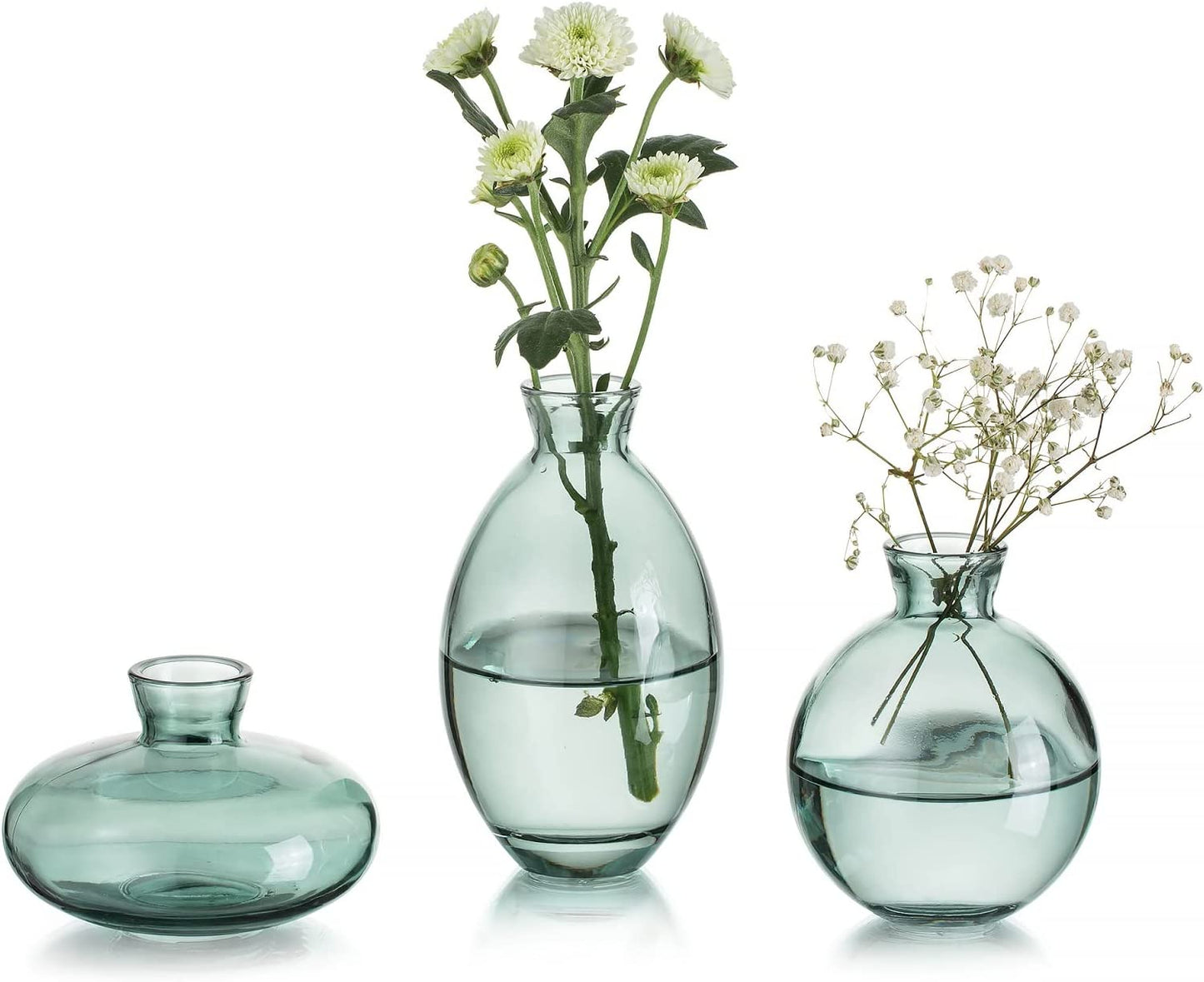 Set of 3 Green Glass Bud Vase 